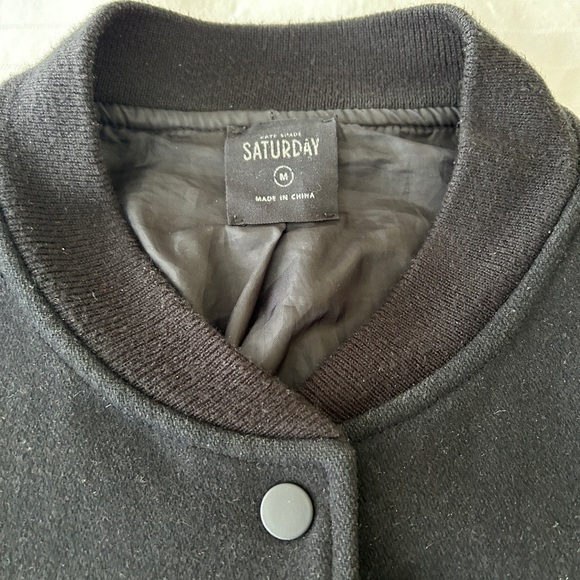 Kate Spade Saturday Bomber Jacket Black Wool Varsity Snap Front size Medium - Picture 12 of 16
